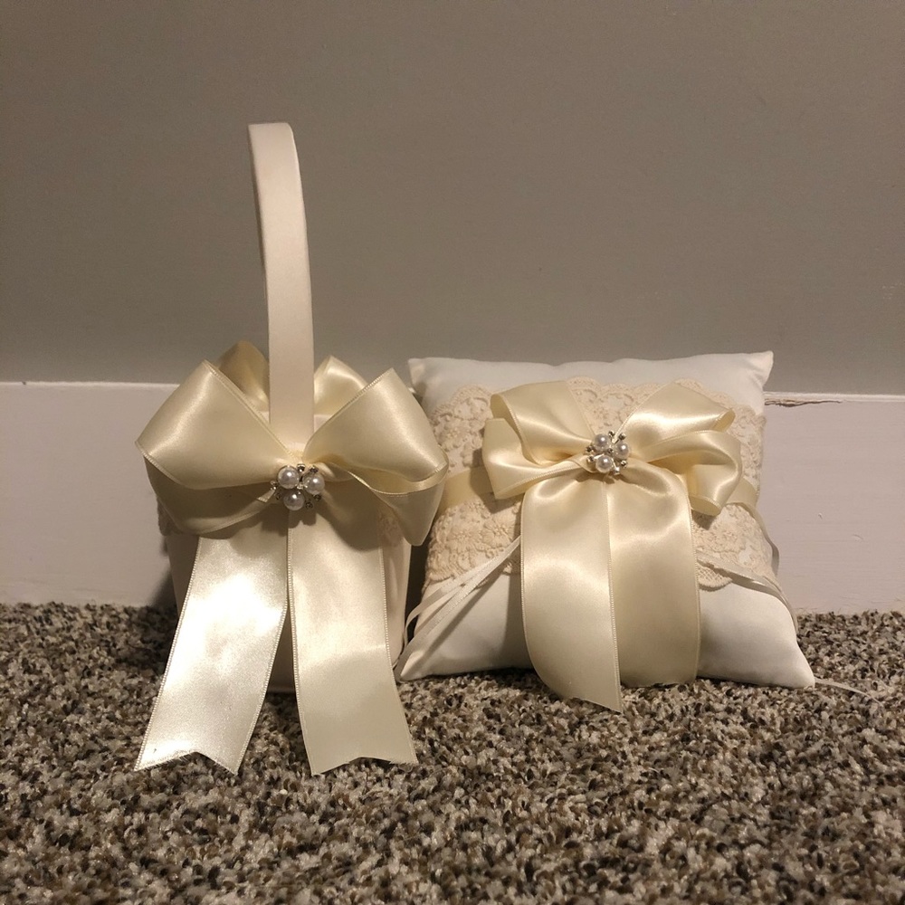 Ring bearer pillow and flower girl basket